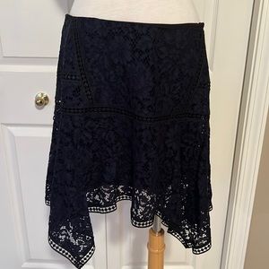 Veronica Beard navy lace asymmetrical skirt. Size 10